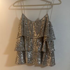 Express Silver Sequin Tiered Camisole Top